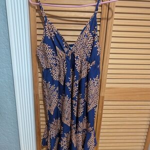 Blue and Tan Leaf Print Dress